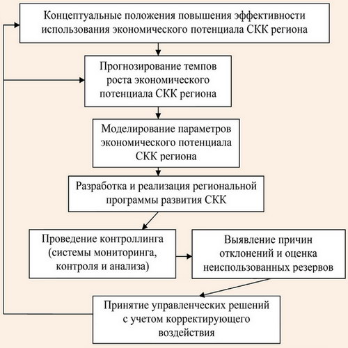 Процесс реализации концептуальных положений по повышению эффективности использования экономического потенциала СКК региона