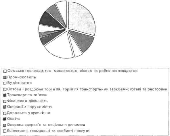 Кількість зайнятого населення за видами економічної діяльності у 2005 році