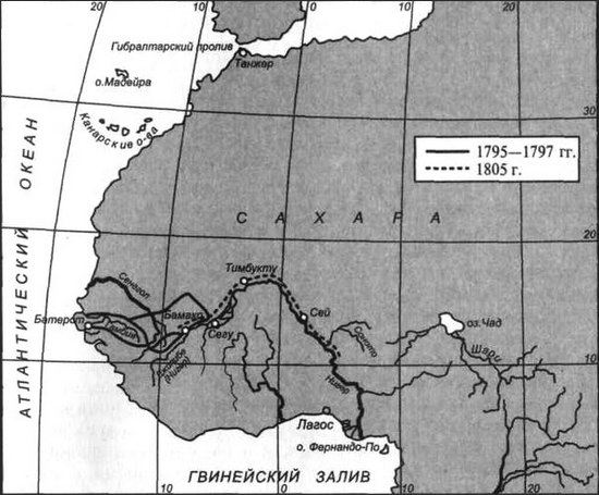 Карта путешествия Мунго Парка по Нигеру
