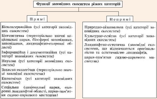 Функції заповідних екосистем різних категорій.