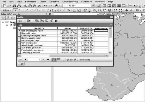 Пример заполнения атрибутивной информации в програмне ArcGis 1